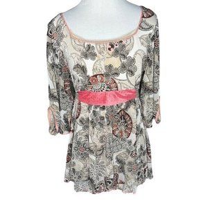 ANAC Designed by Kimi Belted Floral 3/4 Sleeve Sheer Top Size Medium